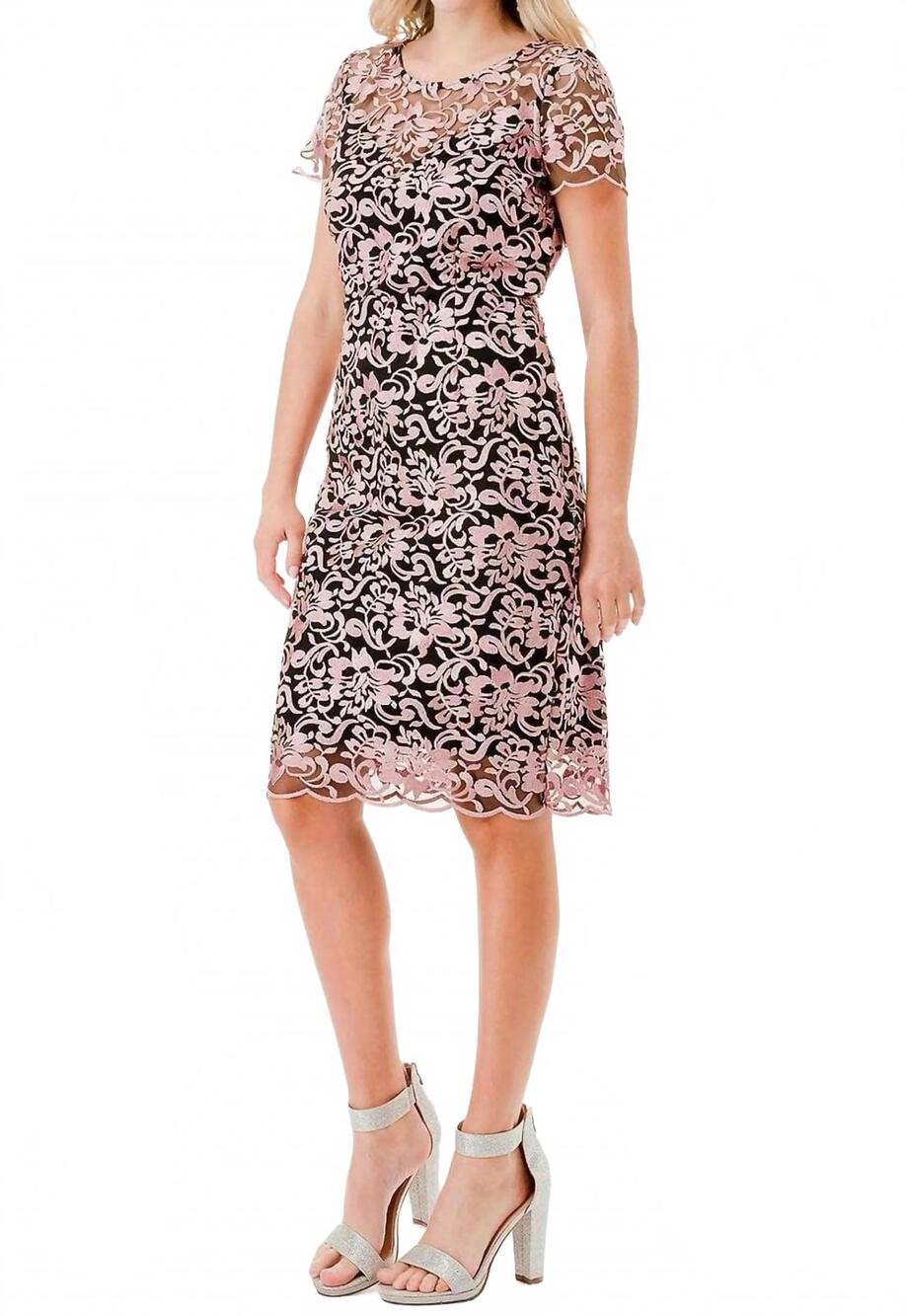 NEW ASPEED DESIGN short sleeve jewel neck formal midi dress - plus in black mauv